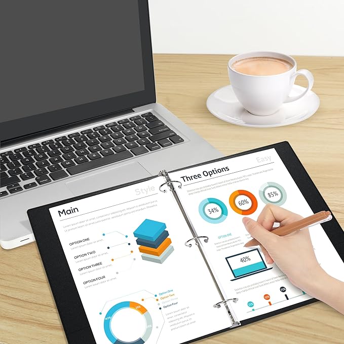 SUNEE 3 Ring Binder 1 Inch 12 Pack, Clear View Three Ring PVC-Free (Fit 8.5x11 Inches) for School or Office Supplies, Black