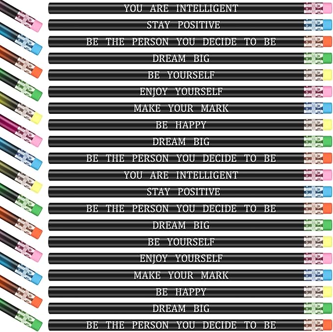 Epakh 100 Pcs Inspirational Pencils Color Changing Pencils Bulk with Eraser HB Wooden Pens Gift for Kids Back to School Gift for Classroom, Student Reward(Black,Classic Style)