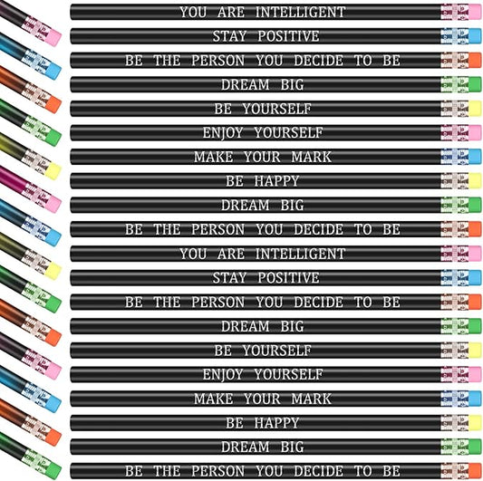 Epakh 100 Pcs Inspirational Pencils Color Changing Pencils Bulk with Eraser HB Wooden Pens Gift for Kids Back to School Gift for Classroom, Student Reward(Black,Classic Style)