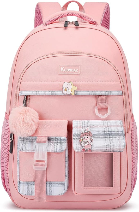 School Backpack for Teen Girls,15.6in Laptop Backpack Kids Bookbag for Middle School College Students,Cute School Bag for Women,Pink
