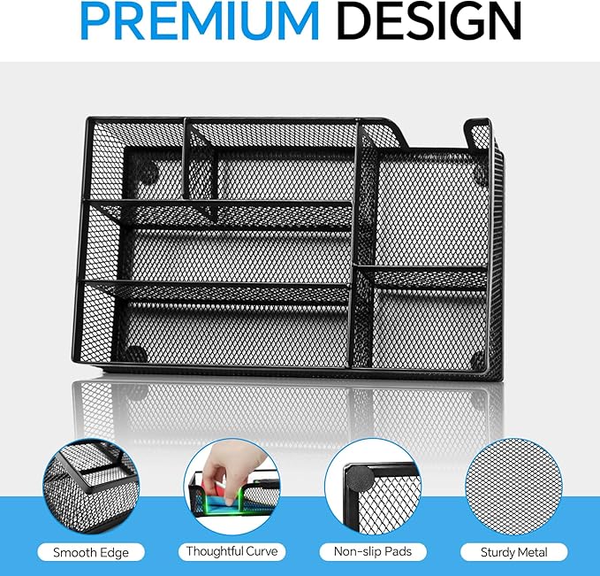 Desk Drawer Organizer, Office Drawer Divider Organizer Tray with 6 Compartments, Metal Mesh Desktop Organization and Accessories for Stationery Makeup Kitchen Toolroom School ＆ Office, 11x6.1x1.38 in
