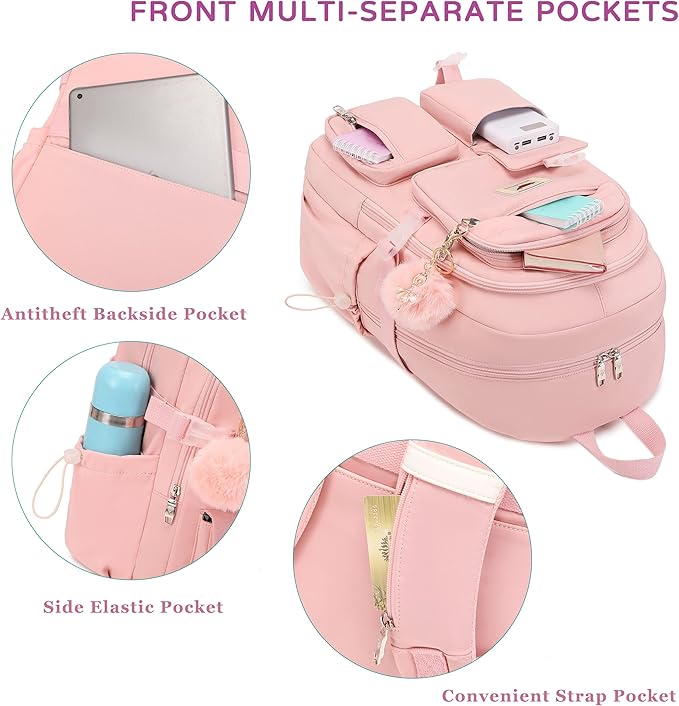 LXYGD Laptop Backpack 15.6 Inch Kids Elementary Middle High School Bag College Backpacks Anti Theft Travel Back Pack Large Bookbags for Teens Girls Women Students (Pink)