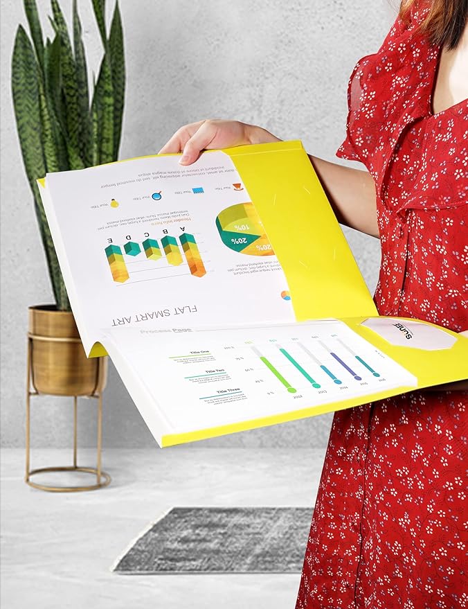 SUNEE Folders with Pockets 3 Hole Punched(50 Pack, Yellow), 2 Pocket Folders Fit Letter Size Paper, Paper File Folder for School Office Home Business