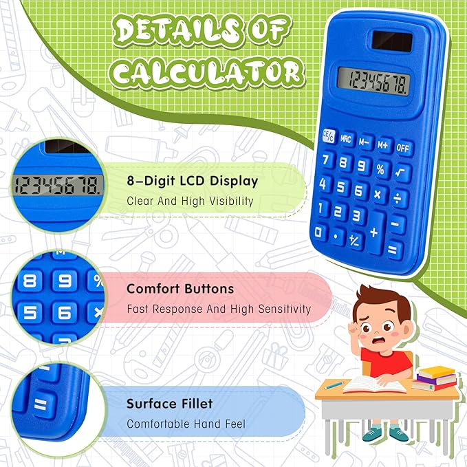 LEIFIDE 24 Pack Pocket Calculator Small Bulk Basic 4 Function Calculator 8 Digit Display Battery Powered for Desktop Home Office School Student Kids(Classic Colors)