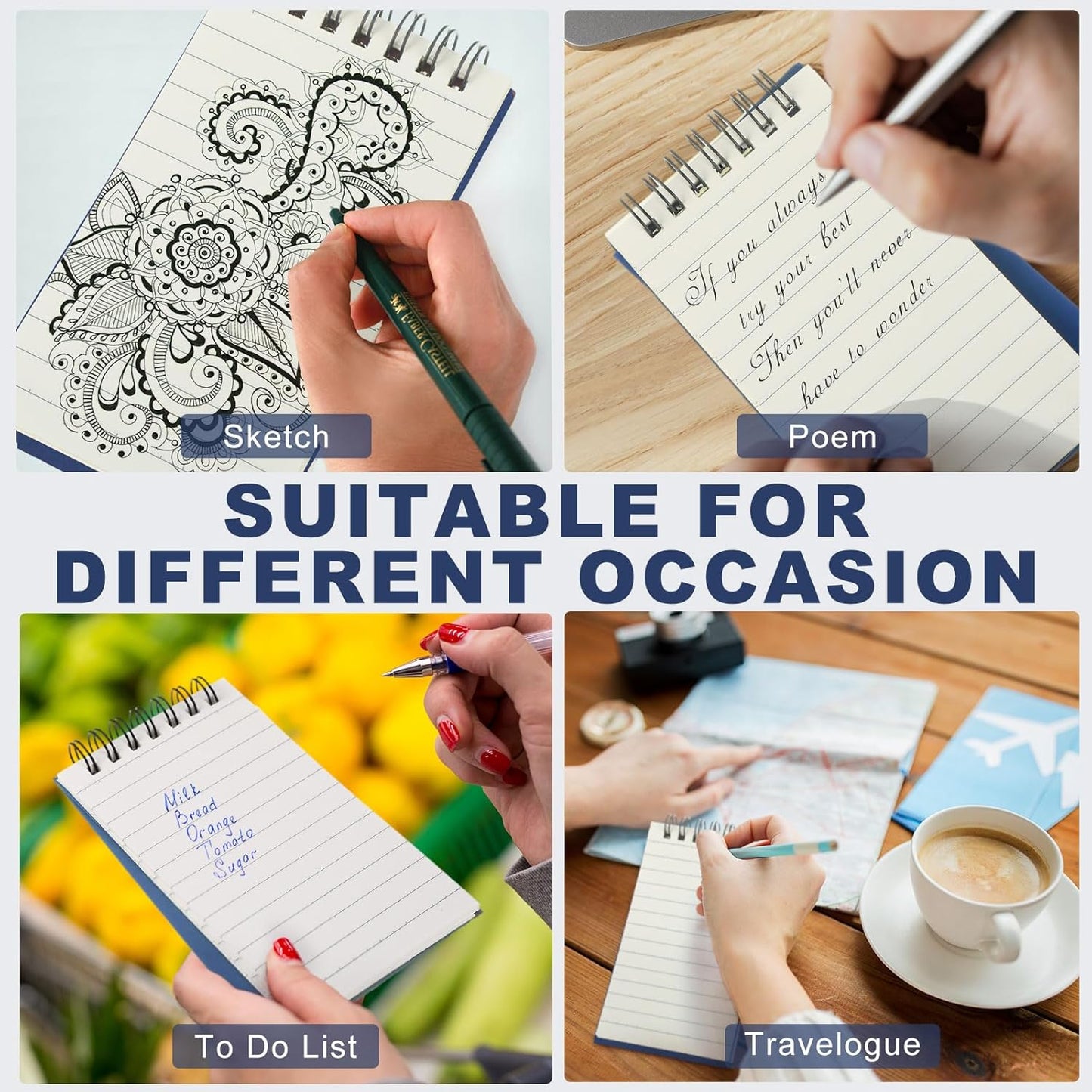 Tenceur 100 Pcs Pocket Notebook Bulk Small 3x5 Inch Spiral Notepads Mini Top Bound Notebook with Lined 120 Pages Ruled Memo Pads for Office College Nurse Essentials Back to School Gift (Blue)