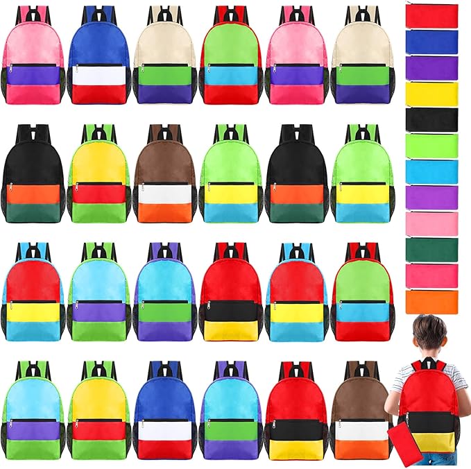 Cholemy 24 Pack 14" Kids Backpack Bulk for School with Zipper Pencil Pouch, Operation Christmas Wholesale Bookbag for Student (Stylish Color)