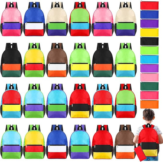 Cholemy 24 Pack 14" Kids Backpack Bulk for School with Zipper Pencil Pouch, Operation Christmas Wholesale Bookbag for Student (Stylish Color)