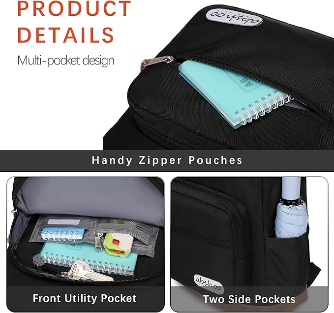 abshoo Classic Backpack for School College Bookbag Middle High School Bakcpacks for Teen Casual Daypack (Black)