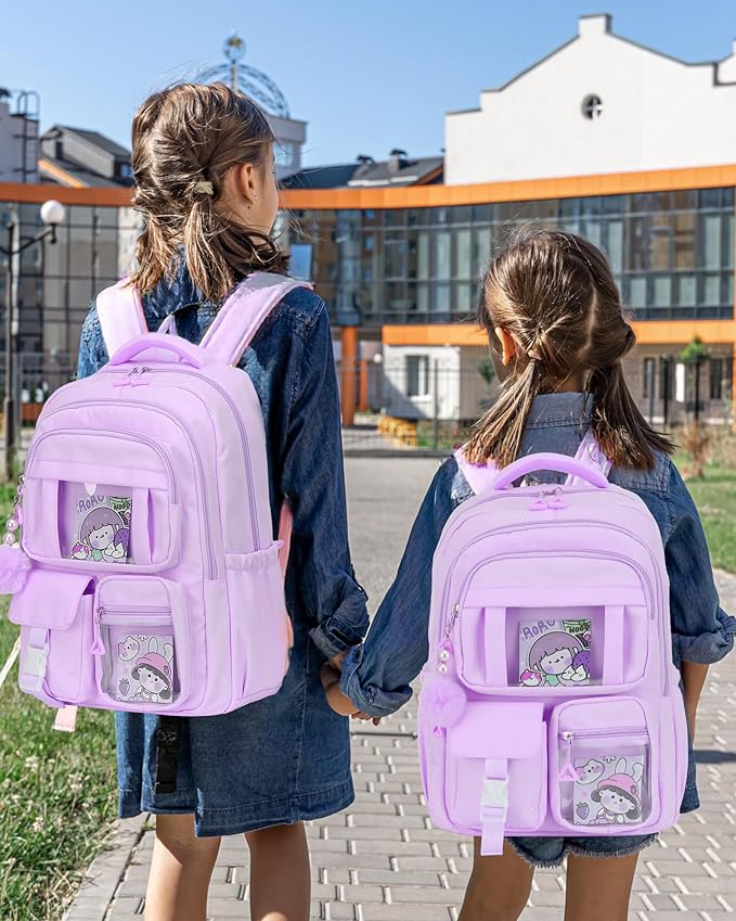 School Backpack for Girls, 15.6 Inch Laptop School Bags for Middle School Students-Kindergarten Elementary College Backpacks,Large Backpack for Teen Girl Students Casual Travel Daypacks-Purple