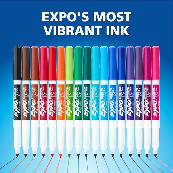 EXPO Dry Erase Markers Whiteboard Markers with Low Odor Ink Fine Tip Assorted Vibrant Colors 21 Count