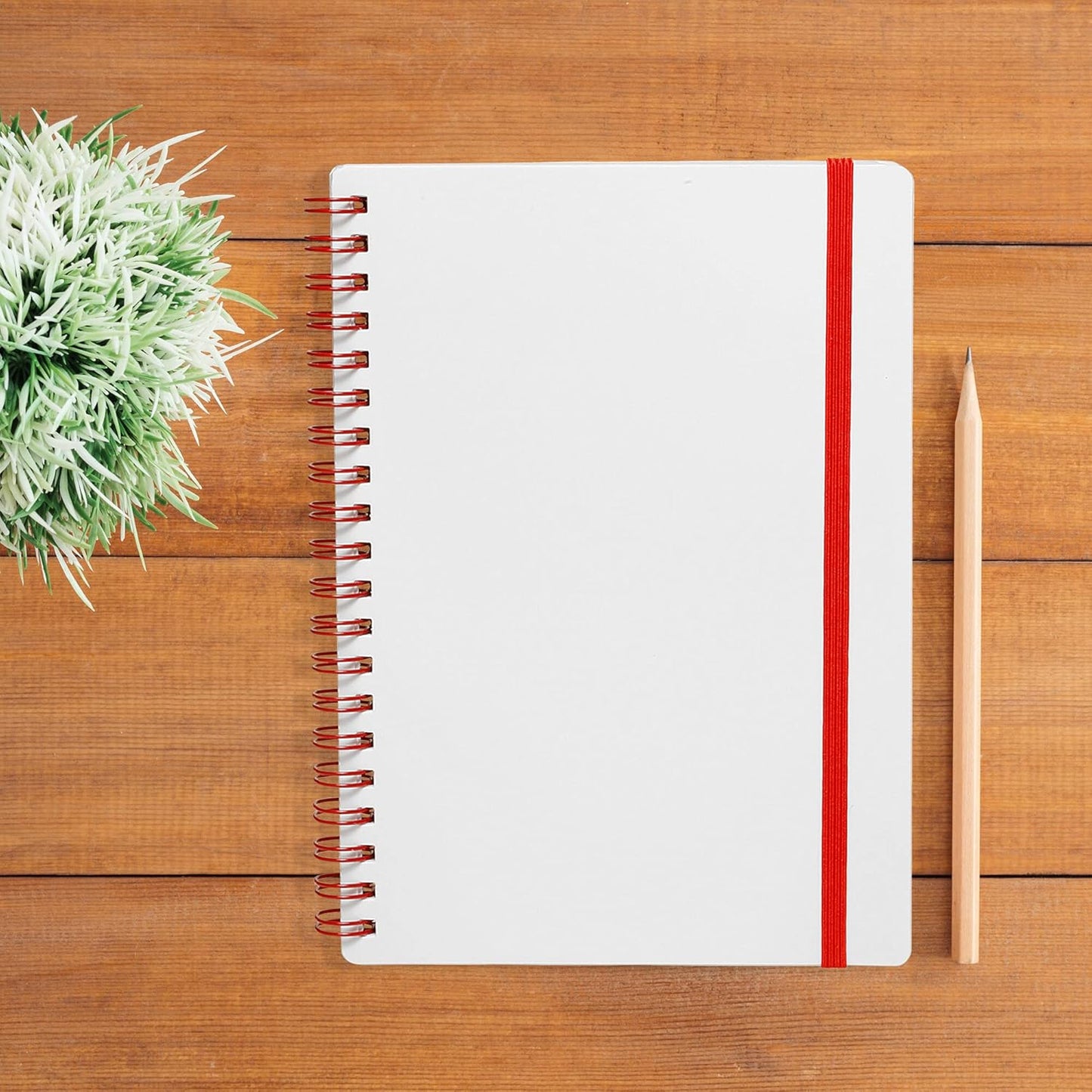 10 White Spiral Notebooks with Elastic Band Pack - 80 lined pages, Recycled - Red