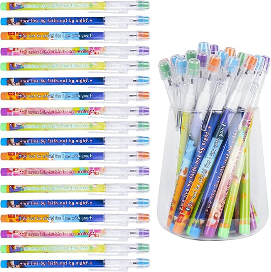 Kolewo4ever 48 Pieces HB Bible Verses Pencils Religious Pop Up Plastic Multipoint Pencil Multicolor Non Sharpening Stackable Pencils Religious Christian Pencil Sunday School Gifts