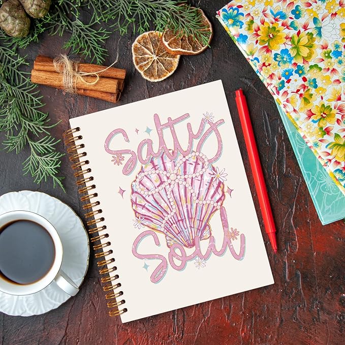JXREQ Cute Pink Seashell Coastal Notebook Journal for Women, Preppy Pink Journaling Notebooks Coquette Office School Supplies, Beachy Spiral Notebooks 5.5x8.3