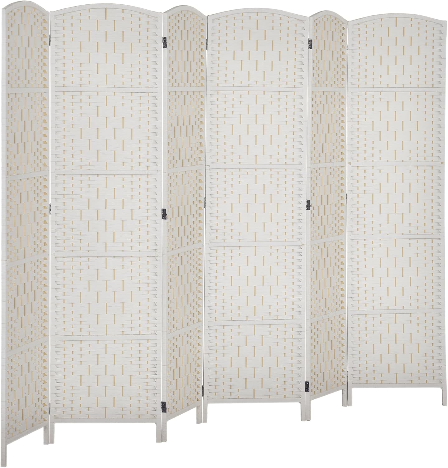 HOMCOM Room Divider, 6 Panel Folding Privacy Screen, 6FT Tall Portable Wicker Weave Partition Wall Divider for Bedroom, Home Office, White