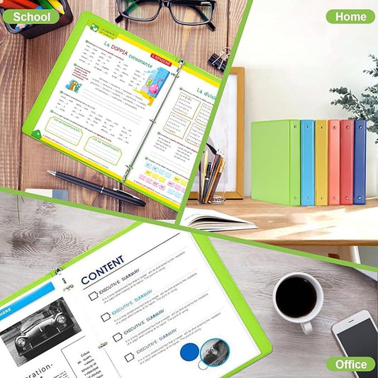 1-inch 3 Ring Binde with 2 Inside Pockets, 1" Clear View Binder Holds US Letter Size 8.5'' x 11" Paper, 1“ Round Ring Binder for Office/Home/School Supply, 6 Pack (6 Colors Assorted)