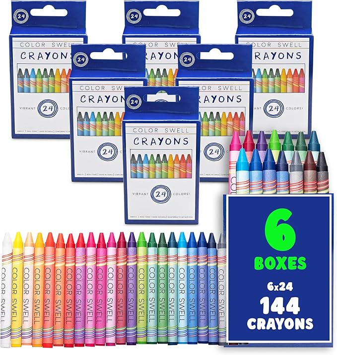 Color Swell Crayons Bulk 6 Packs of 24 Count Vibrant Colors Teacher Quality Durable for Families Class Party Favors