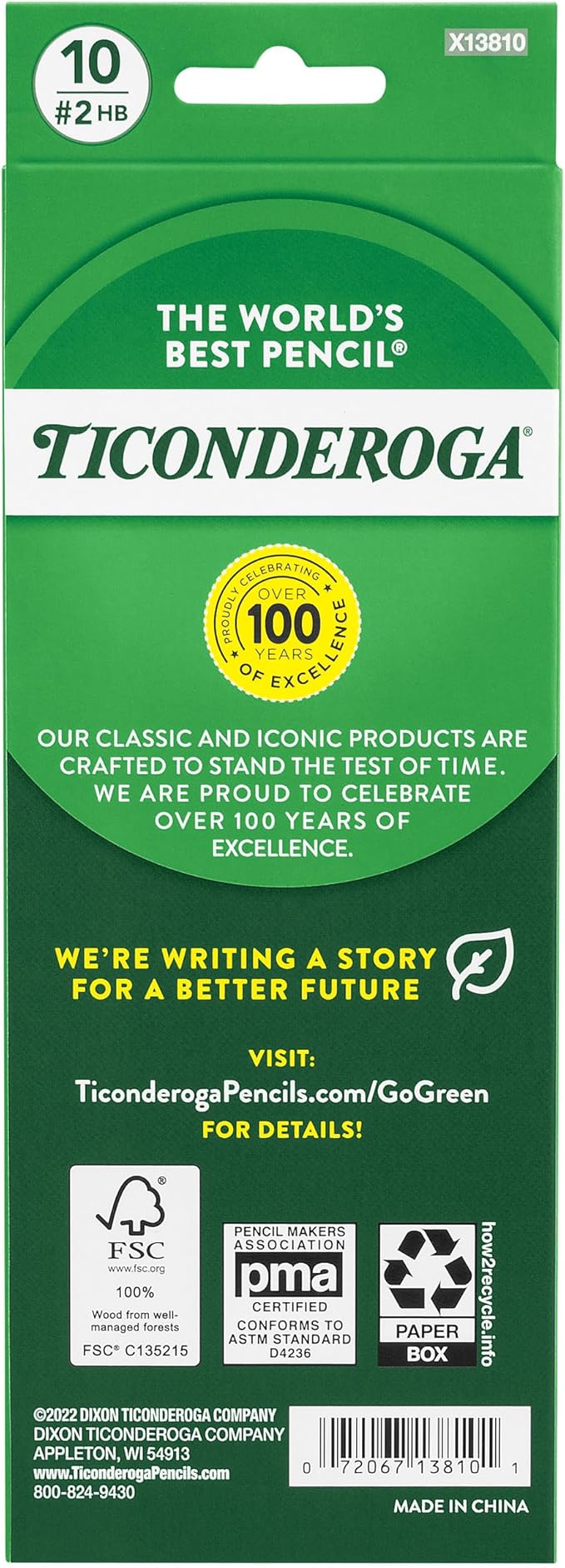 Ticonderoga Wood-Cased Pencils, Pre-Sharpened, #2 HB Soft, Neon Colors, 10 Count