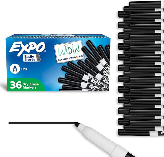 EXPO Fine Tip Dry Erase Markers Low Odor Black Ink 36-Count Set Ideal for Classroom Office and Home Use
