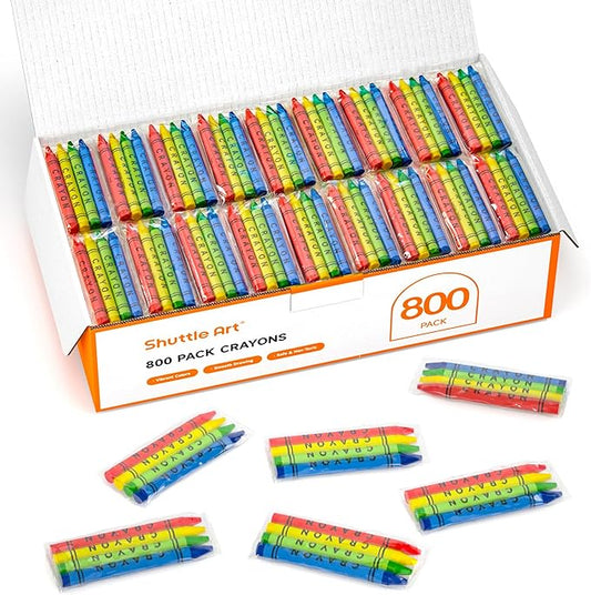 Shuttle Art Crayons Bulk Set - 200 Packs of 4 Assorted Colors (Total 800 Pieces), Non-Toxic Crayons Individual Packs for Party Favors, Restaurants, School Supplies for Teachers