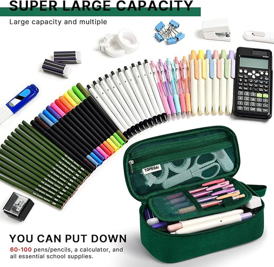 Large Pencil Case Pouch for Girls Boy Women Men Adults, Big Capacity Canvas Pencil Bag, Office College School Multi Compartment Zipper Stationery Pen Bag