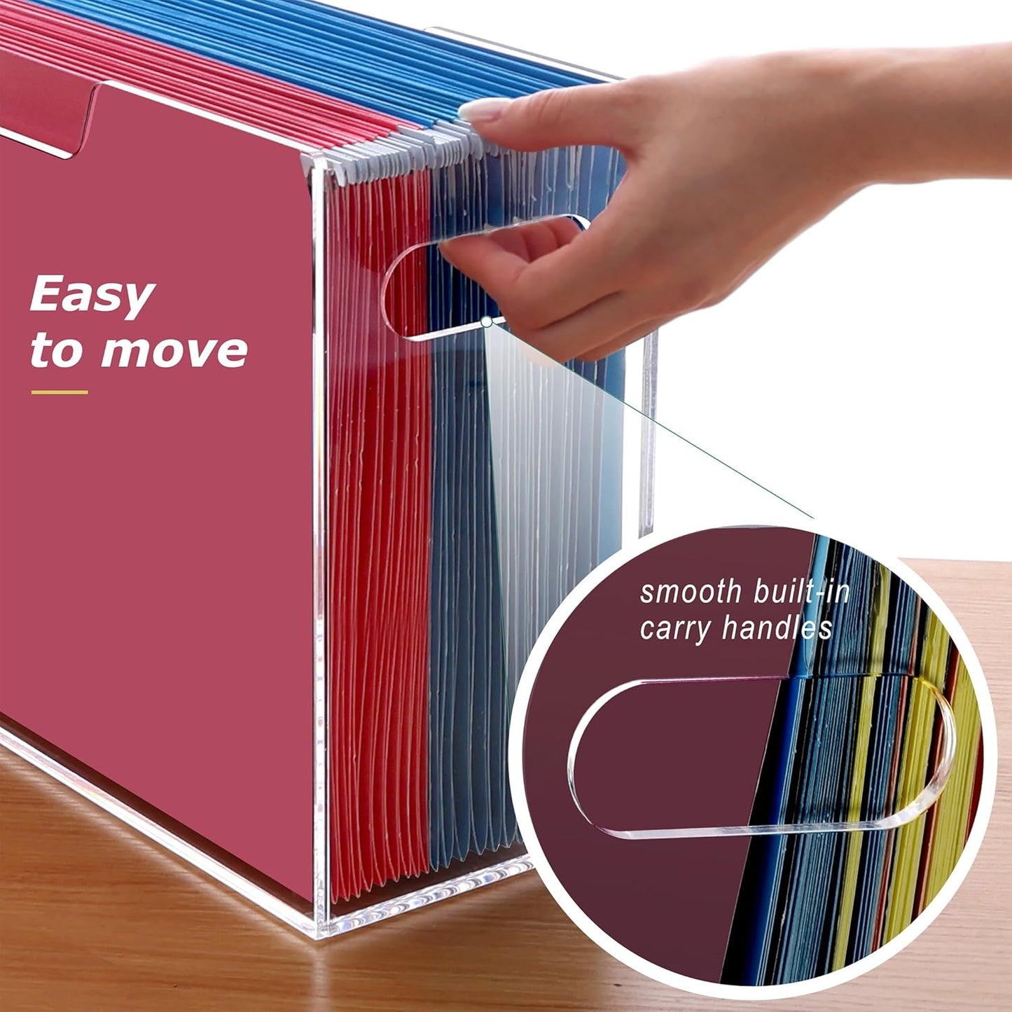 DINGHUO Legal Size File Organizer, Acrylic Protable Hanging File Organizer with Handles, Clear Storage File Folder Holder Filing Box Crate for Desk, School, Office Supplies - 1 Pack