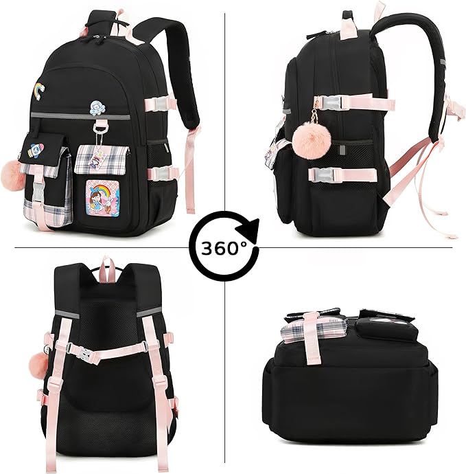 Hey Yoo Cute Backpack for School Backpack for Girls Backpack with Lunch Box Bookbag Set Kids Backpacks for Teen Girls
