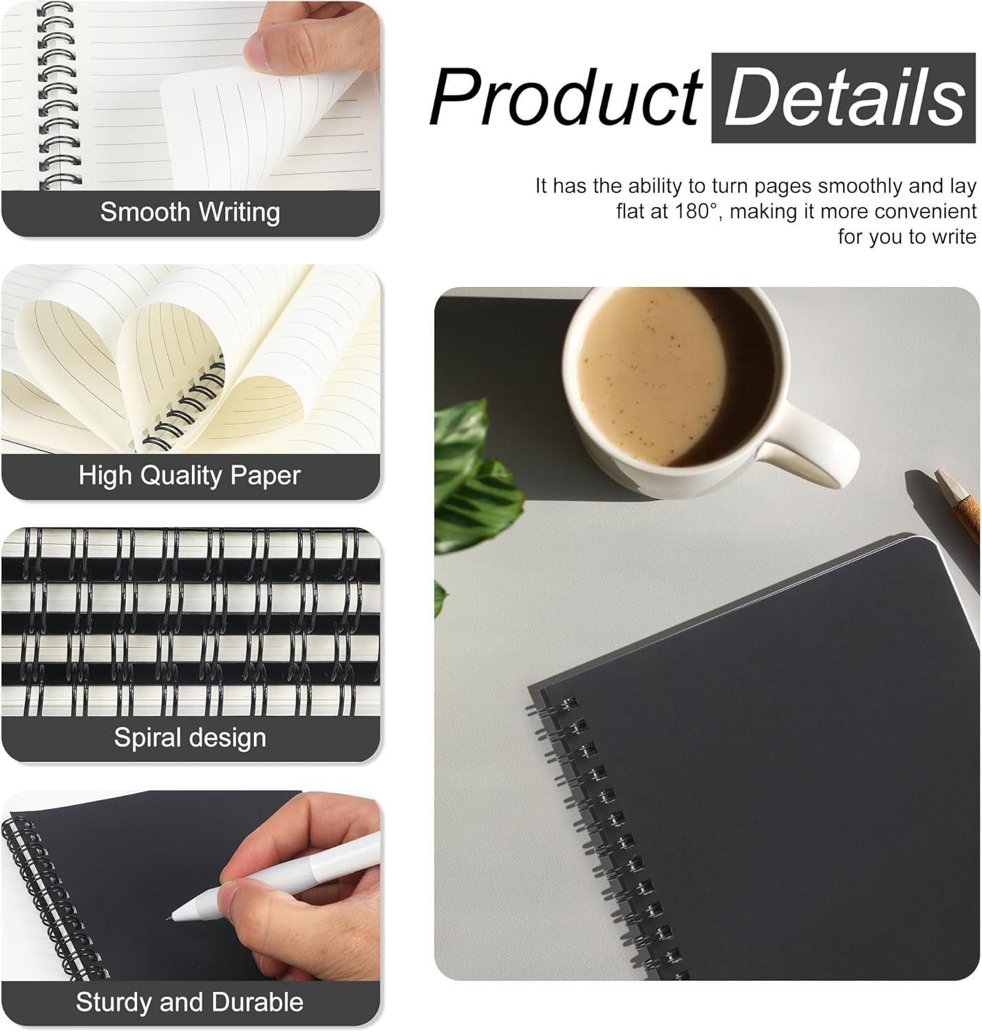 miikoul 100 Packs A5 Spiral Notebooks, Black Ruled Notebooks Bulk, 8.3"×5.5", 60 Sheets/120 Pages, Hardcover Lined Journal Notepad Travel Notebooks for Office and Back to School Supplies