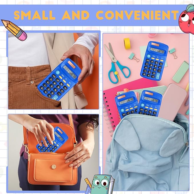 36 Packs Pocket Size Mini Blue Calculator Basic Calculators for Handheld Angled Students 8 Digit Display Solar Battery Dual Power Small Calculator for Students Kids Home Office