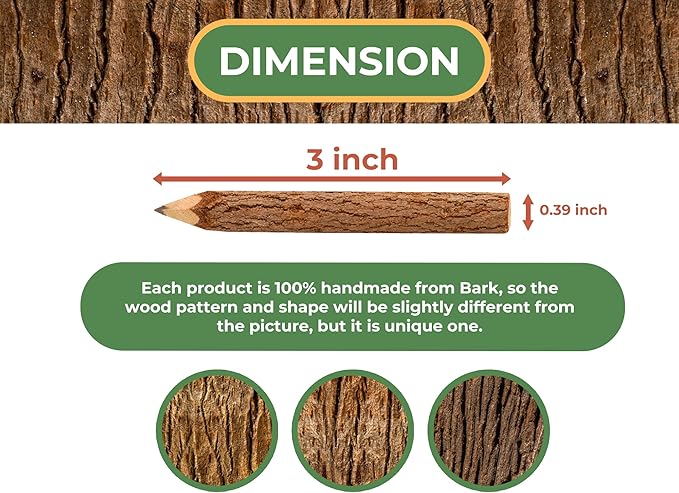 BSIRI Black 3 Inch Wood of 12 in Pack Tree Bark Pencil Favors in Wooden Rustic Twig Pencils Unique Camping Gifts Decorations Party Supplies Novelty Gifts Natural Kid
