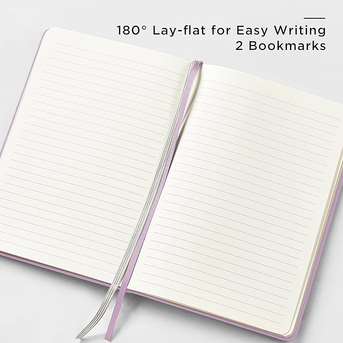 A5 Lined Leather Journal and Pen Set, Hardcover Notebook with Pen, 160 Pages 100gsm Thick Ruled Paper for Men Women, for Work, Business, School or Home Writing, 5.7'' x 8'' (Purple-Set1)