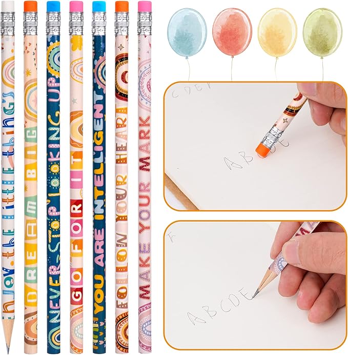 Kolewo4ever 100 Pieces Boho Rainbow Inspiring Pencils Motivational Encouragement Pencils Positive Pencil for Teachers Classrooms Reward
