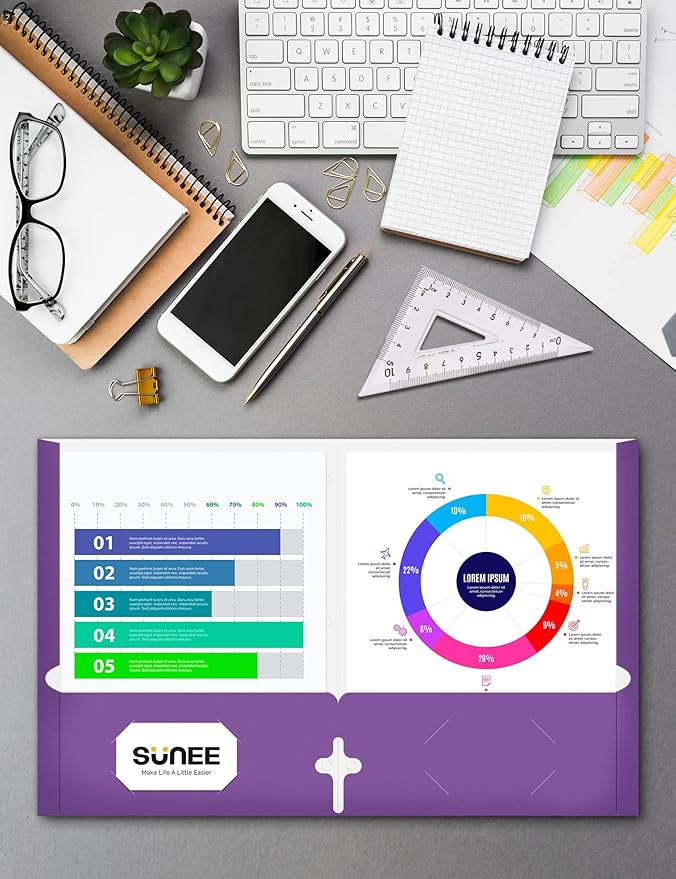 SUNEE Folders with Pockets 3 Hole Punched(50 Pack, Assorted Colors), 2 Pocket Folders Fit Letter Size Paper, Paper File Folder for School Office Home Bussiness