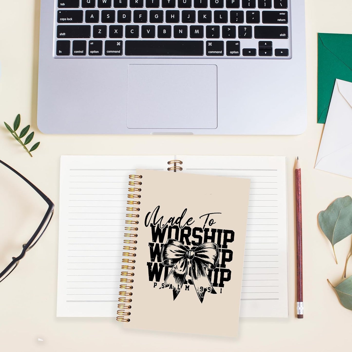 BearCake Christian Coquette Bow Notebook Journal, Made to Worship Prayer Journal for Women, Preppy Christian Gifts for Women, Bible Journaling Neutral Hardcover Spiral Notebook 5.5x8.3