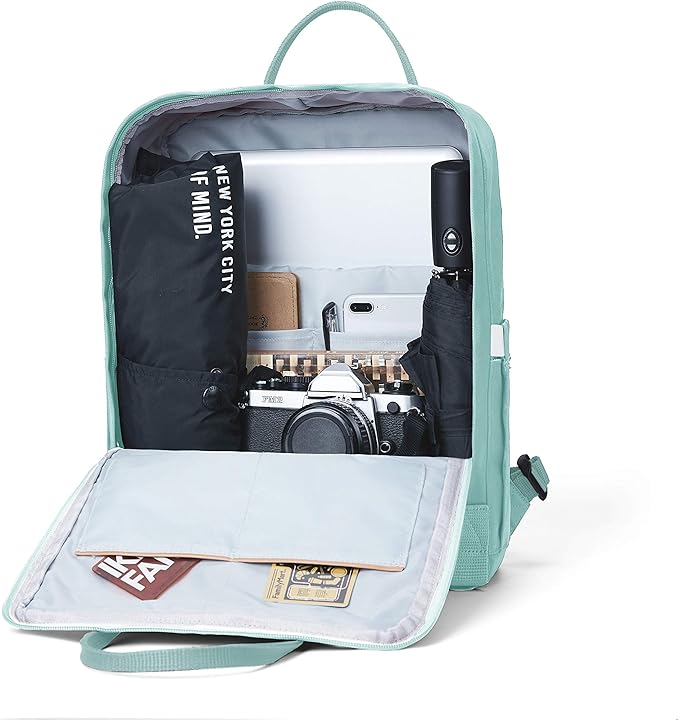 KALIDI Casual Laptop Backpack 15 Inches Classic Camping Rucksack Travel Outdoor Square Daypack College Hiking Gym Bag, Mint Green