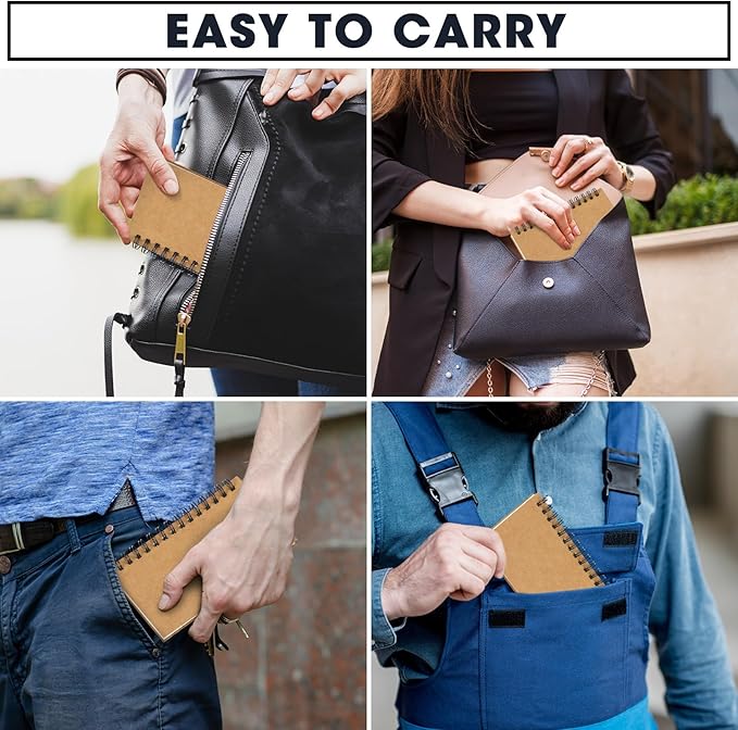 Jutom 150 Pcs Small Spiral Notebooks Memo Pads 3x5 Bulk Small Pocket Notebooks Mini Notepads with Lined Pages Mini Journals for Office Back to School Work Writing Supplies, 120 Pages (Kraft Color)