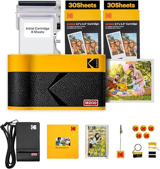 KODAK Mini 2 ERA 4PASS Portable Photo Printer (Yellow, Printer + Initial 8 Sheets + 60 Sheets + Accessories)
