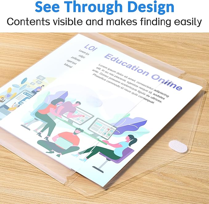 Sooez 6 Pack Plastic Envelopes File Folders, Rainforced Clear Folder Important Document Organizer, A4 Letter Size Bill Receipt Paper Holder Organizer Folder with Closure for School Office