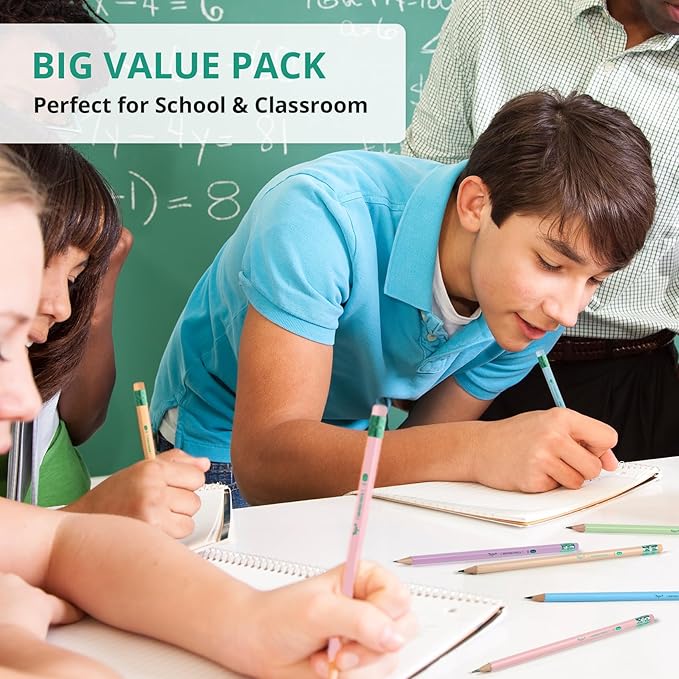 Taja 300 Pack #2 HB Wood-Cased Pencils, Pre-Sharpened with Top Erasers, Bulk Pastel Pencils for School & Classroom
