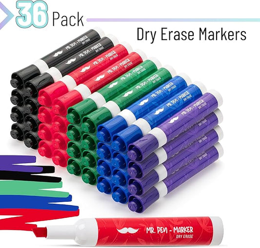 Mr. Pen- Dry Erase Markers Chisel Tip Markers, Low Odor Chisel Tip, 36 Pack, Assorted Colors, White Board Markers Dry Erase Pens