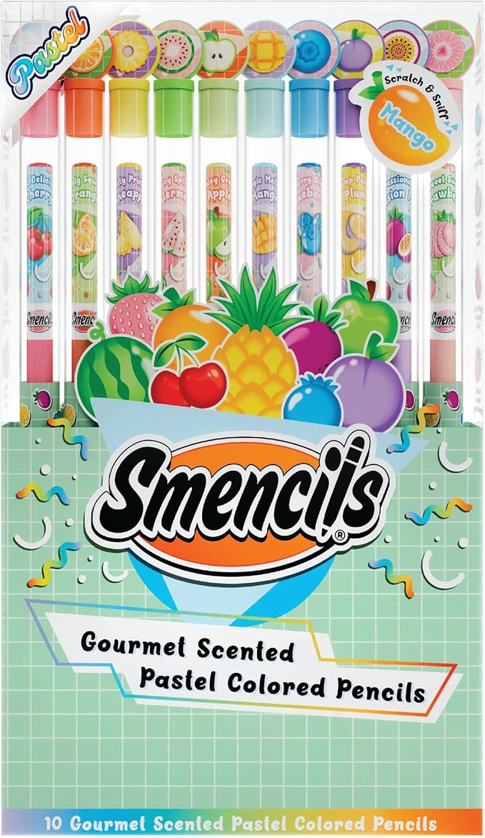 Pastel Colored Smencils - Patented Gourmet Scented Colored Pencils made from Recycled Newspapers, 10 Count, Gifts for Kids, School Supplies, Classroom Rewards