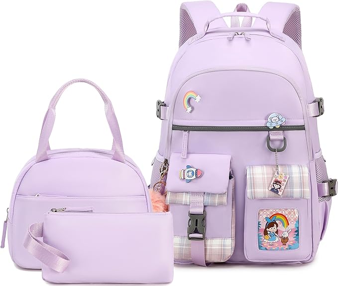 Hey Yoo Cute Backpack for School Backpack for Girls Backpack with Lunch Box Bookbag Set Kids Backpacks for Teen Girls