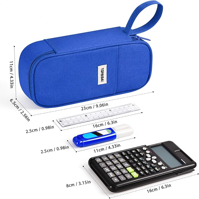 Large Pencil Case Pouch for Boy Men Kids Adults, Big Capacity Canvas Pencil Bag, Office College School Multi Compartment Zipper Stationery Pen Bag (Navy Blue)