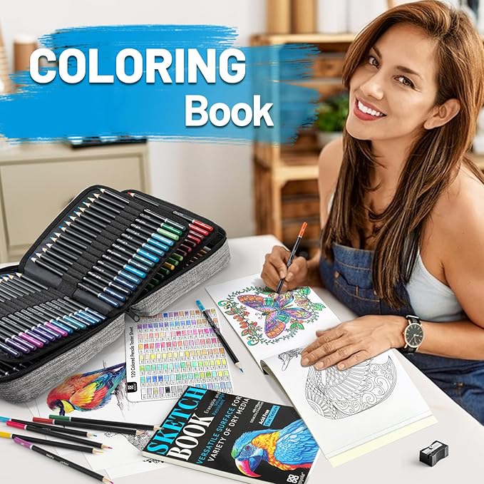 136 PCS Colored Pencils Set for Adult Coloring Books, 120 Colored Pencils with Sketchbook, Coloring Book, Sharpener, Soft Core Oil-Based Coloring Pencils for Artists Drawing Sketching Blending Shading
