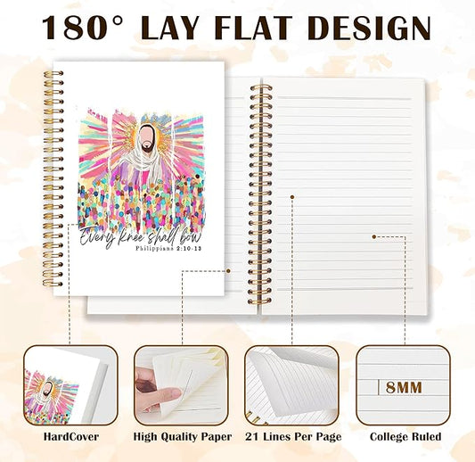 Qabliqo Colorful Christian Jesus Spiral Notebooks, Philippians 2:10-13 Bible Journals for Writing, Christian Religious Journal for Women, Scripture Notebook for Note Taking, 5.5x8.3 Inch