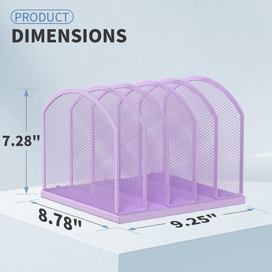 5-Section Vertical Desktop Organizer, 5-Section Mesh File Folder Stand Sorter for Office Home Classroom Organization (1, Purple)