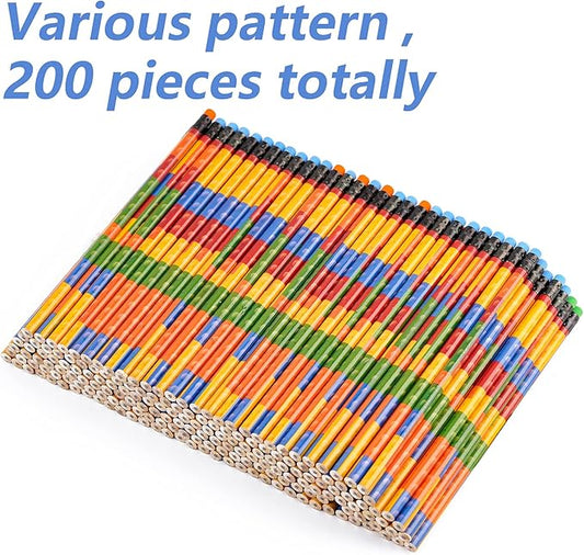 Kolewo4ever 200 Pieces Building Block Wood Pencils Colorful Round Pencils with Top Erasers Kids Birthday Goody Bag Bulk Filler for Exams School Office Sketching Learning Activities
