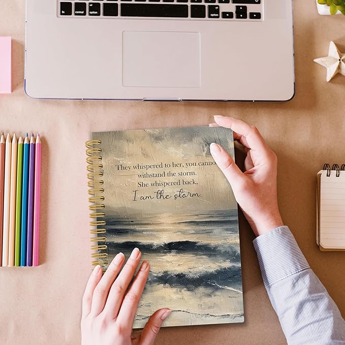 Inspirational Beach Spiral Notebook, Motivational Ocean Journaling Notebooks for Note Taking, Motivational Hardcover Journals for Women 160 Pages 5.5x8.3 Inch, Inspirational Empowerment Gifts