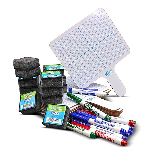 Flipside Products Two Sided Rectangular Graph Dry Erase Answer Paddles with Black Dry Erase Marker And Erasers, Auction, Handheld Whiteboard, Handle Response Board, 36 Pieces, Math Practice, Set of 12