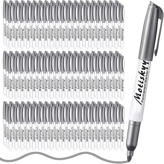 180 Pcs Metallic Permanent Markers Bulk Fine Point Metallic Markers Pens for Fabric, Black Paper, Cards, Scrapbook, Wood, Plastic, Canvas, Mugs, DIY Art Crafts, Etc (Silver)