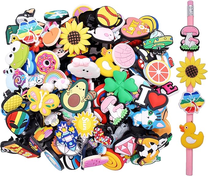 YEALQU 30PCS Random Different Pencil Topper Decoations Cute PVC Pencil Toppes Lovely Black Clip for Pupil/Junior Students Gifts Awards